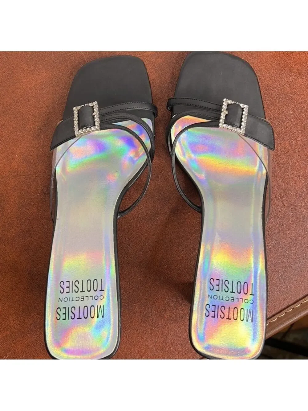 Mootsies Tootsies Holographic Heeled slides Size 6